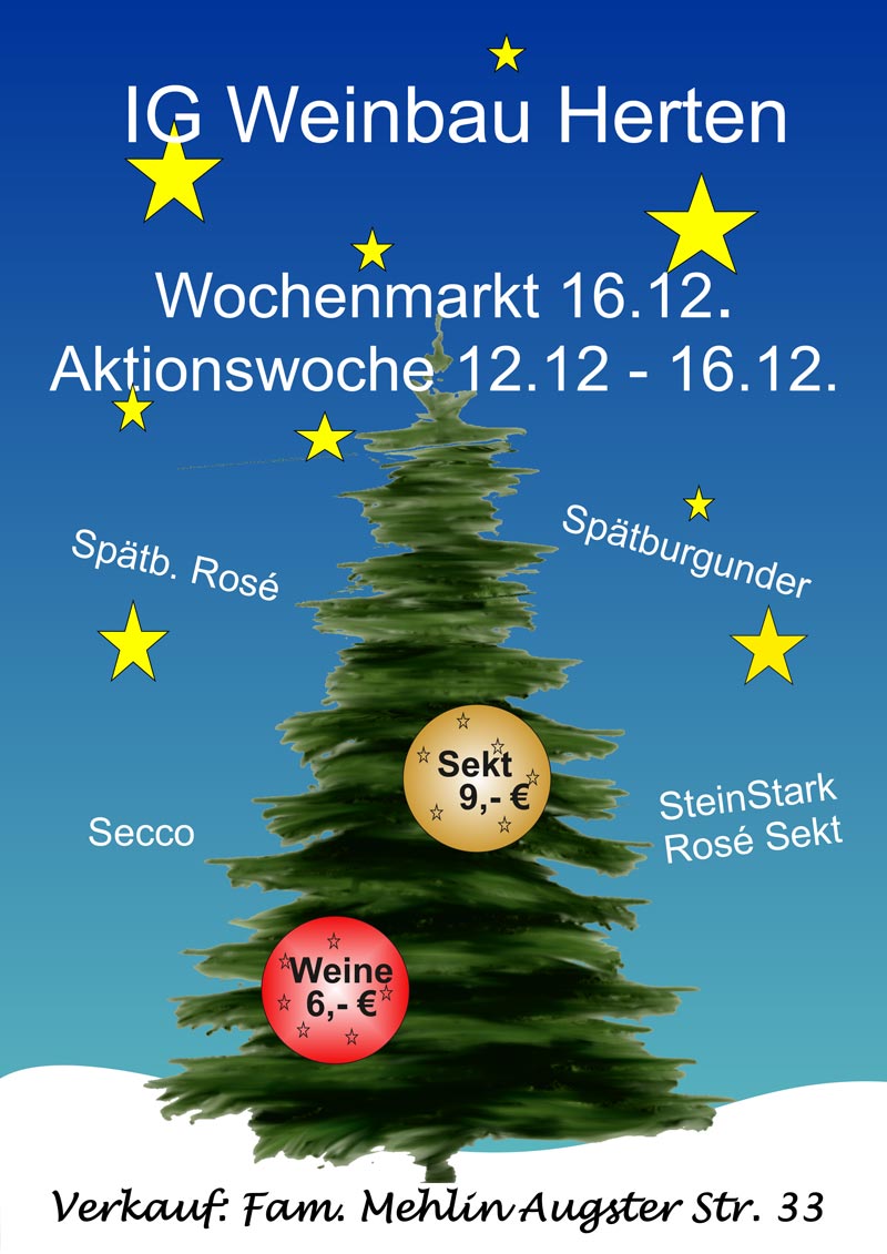 Plakat für den Weinverkauf auf dem Wochenmarkt in Herten am 16.12.2022
