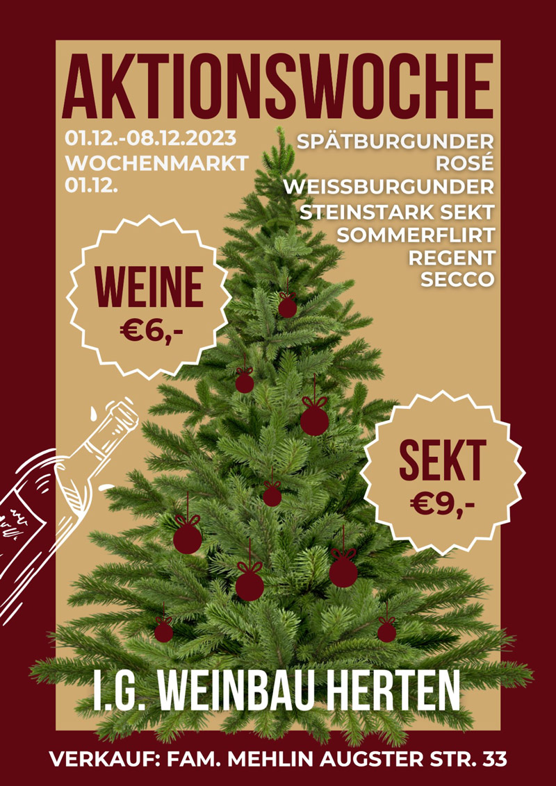 Plakat für den Weinverkauf auf dem Wochenmarkt in Herten am 16.12.2022